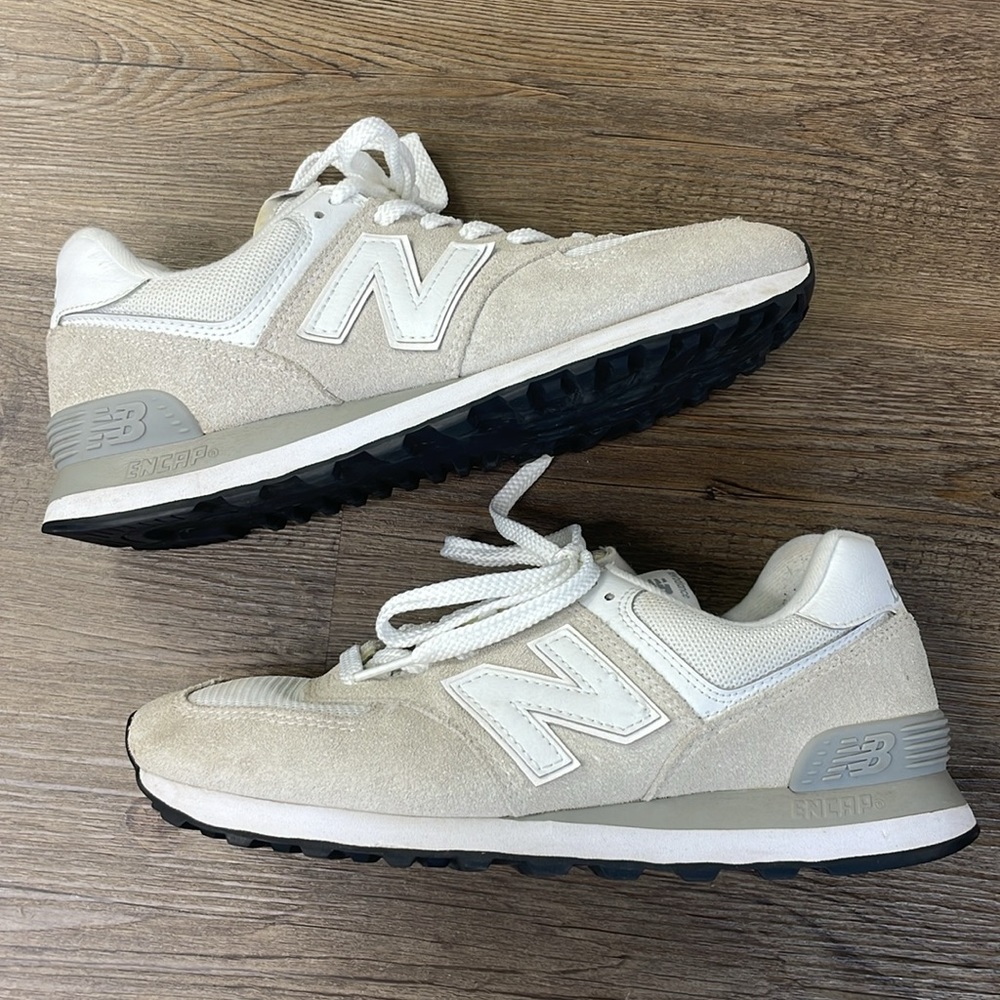 New Balance Cream White Suede Athletic Sneakers